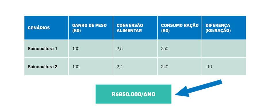 Impacto da redução da conversão alimentar em reais